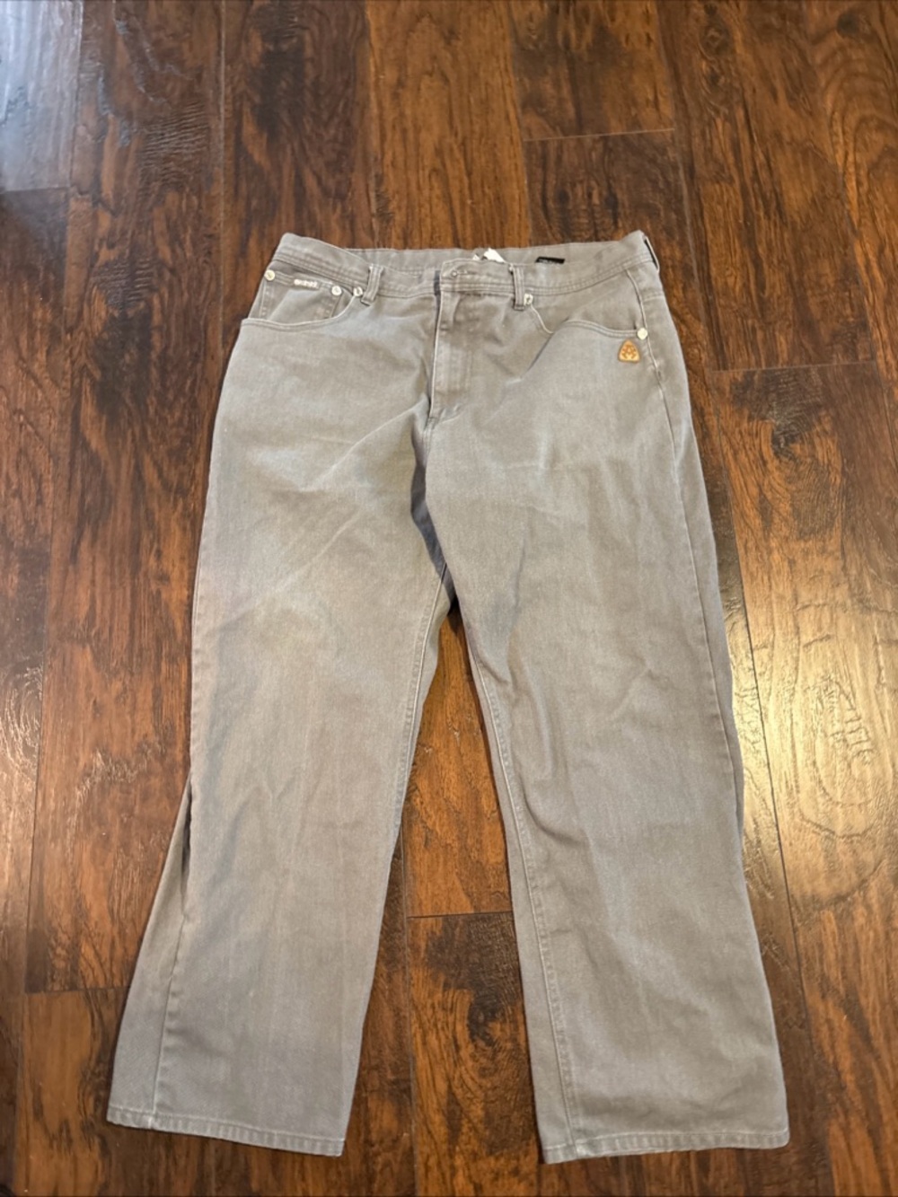 Akademiks skater y2k Gray Straight-Leg Jeans baggy - Silver Hardware size 38